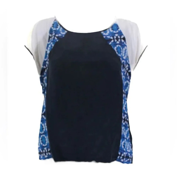 EUC Rebbeca Minkoff Silk sleeveless top navy and white geo print XS Oversized - Picture 1 of 7